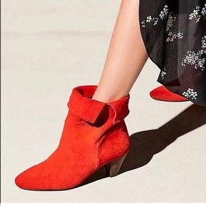 Free People Adella Red Suede Block Heel ankle Boots Women's size US 11 EU 41